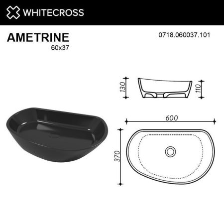Умывальник WHITECROSS Ametrine 60x37 (черный глянец) иск. камень