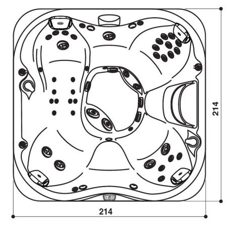 JACUZZI J335 Минибассейн 214х214х94 см, ClearRay PRO3TECT + Ozone, подсветка, аудио, нагрев 3kw, панель Smoked Ebony/акрил Platinum (без крышки)