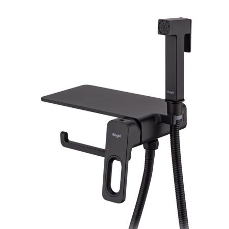 Гигиенический душ со смесителем встраиваемый с полкой и бумагодержателем Raglo R51.55.06, черный