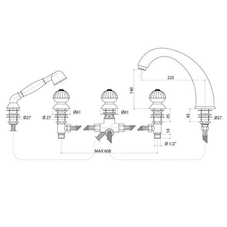 Bongio Radiant Смеситель для ванны, цвет хром, артикул 02531CR0D