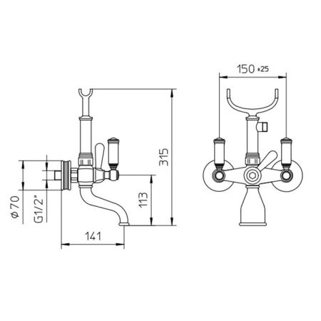 Bossini Liberty Смеситель наружный для ванной с переключателем,лейка LIBERTYцвет:GOM, шланг из латуни дв. фальцевания 150 см, цвет: античная бронза, артикул Z001103.022