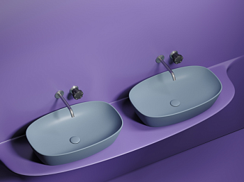 Умывальник чаша накладная овальная (цвет Серо-Голубой Матовый) Элемент (Element) 610x385x140мм