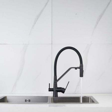 Смеситель для кухни с гибким изливом и подключением фильтра Shevanik S278H, черный