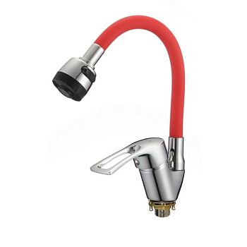 Смеситель для кухни с гибким изливом D-Lin D150422-4T, хром/красный