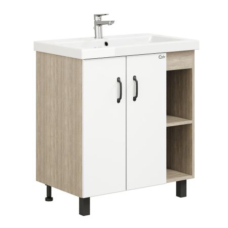 Тумба Onika Тимбер 70 напольная, белая мат./дуб сонома (ум. Фостер 70), артикул 107056