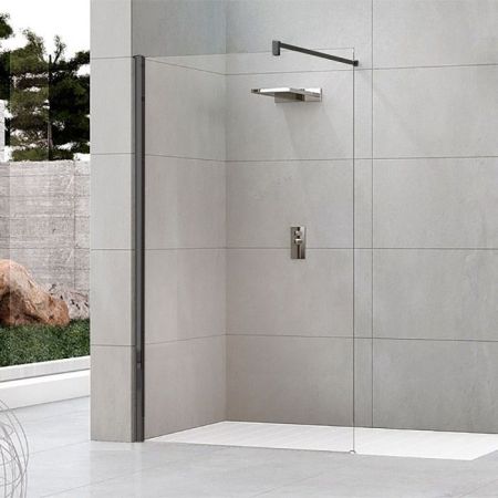 NOVELLINI KUADRA H Душевое ограждение 1570-1600х2050 мм., с свободным входом, с настенным кронштейном, стекло прозрачное, профиль черный матовый, артикул KUADH160-1H