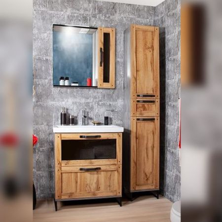 Комплект мебели для ванной Бриклаер ЛОФТ 70L, метрополитен грей, артикул ЛОФТ 70L