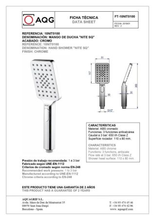 AQG Alpha, однорычажный смеситель для ванны c набором для душа, цвет хром, артикул 01ALP411CR