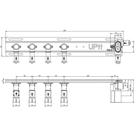 Gessi Hi-Fi Встраиваемые части для термостатического смесителя с полочкой, до 4 источников одновременно, 1/2" соединение., цвет: хром, артикул 63025#031