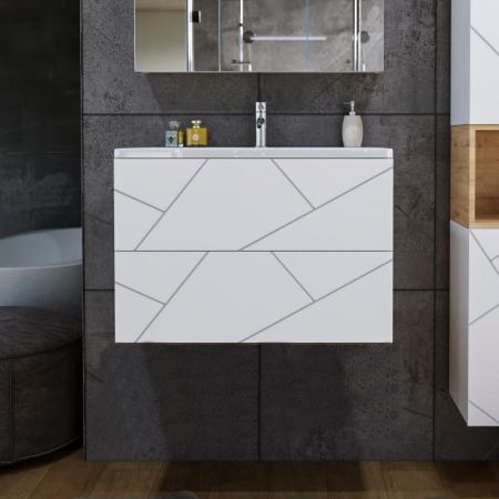 Тумба под раковину подвесная Бриклаер КРИСТАЛЛ белый, 80 см, артикул 4627125415968