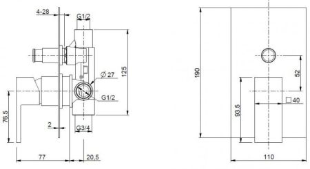 Встраиваемый однорычажный смеситель для душа CEZARES UNIKA-VDIM, артикул UNIKA-VDIM-03/24