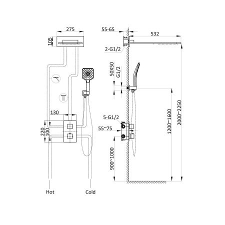 Душевой комплект VSFW-103TMB термостатический встраиваемый, двухрежимный, черный, артикул VSFW-103TMB