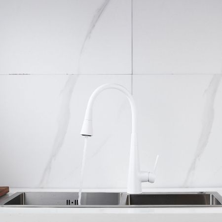 Смеситель для кухни с гибким изливом и режимом "душ" Rose R213C, белый