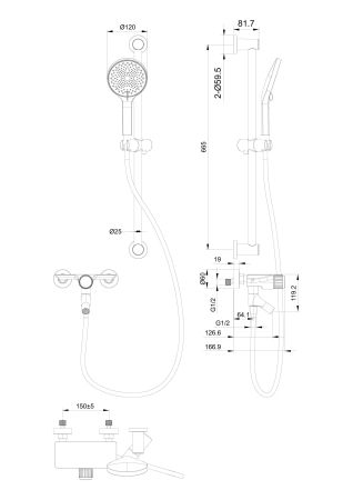 Смеситель для ванны с душевым гарнитуром WONZON & WOGHAND CLICK, Хром (WW-FE05L222-CR)