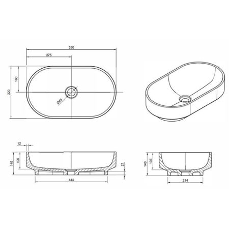 Knief Ellipse Shape Раковина накладная из полимерного материала 550x320x140 мм, цвет Pyrit # 030