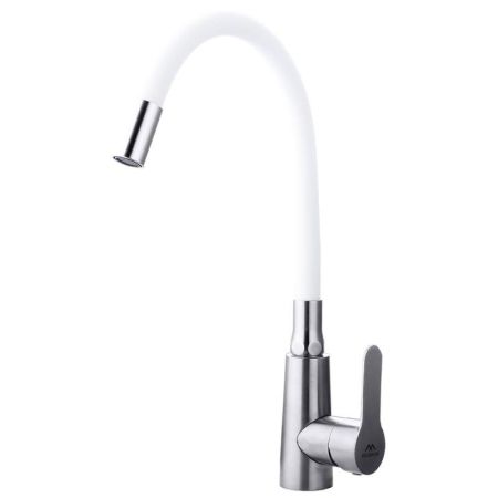 Смеситель для кухни с гибким изливом FASHUN A54301-8, сатин/белый