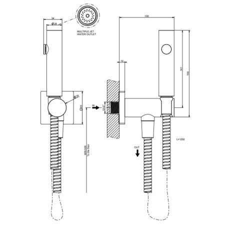 GESSI Rilievo Гигиенический душ настенный на 1/2", цвет: хром