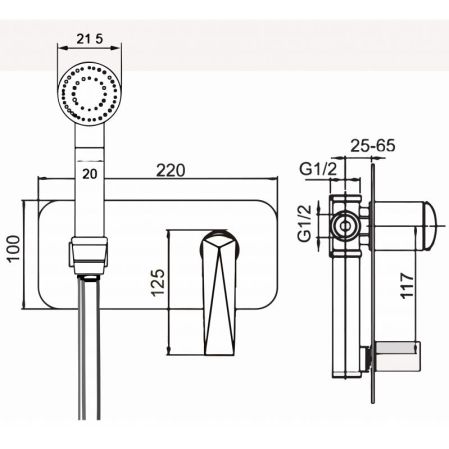 Гигиеническая лейка со смесителем VENTURO черный + золото