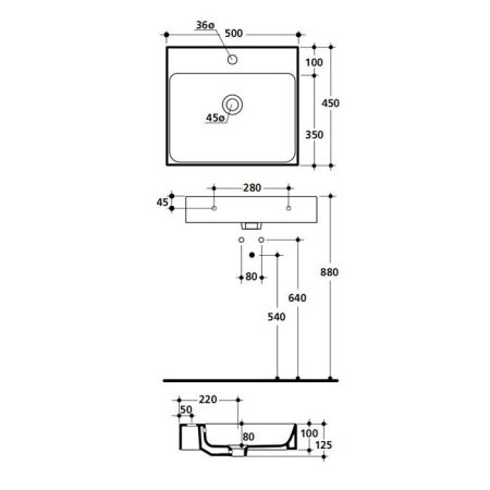 KERASAN Cento раковина 50х45см подвесная/накладная,с 1 отв под смеситель, цвет белый