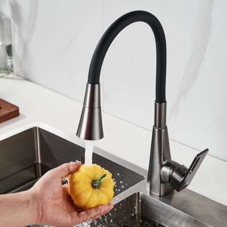 Смеситель для кухни с гибким изливом Raffine F313T-3, оружейная сталь