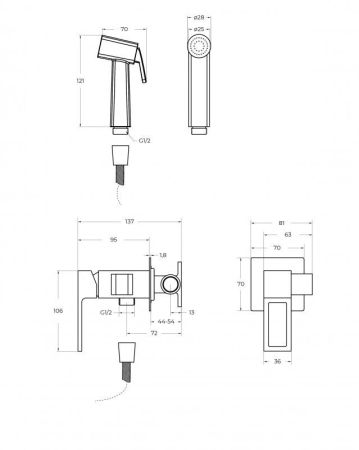 LUCE Гигиенический душ со смесителем, хром LUC-HGN-CRM, артикул LUC-HGN-CRM