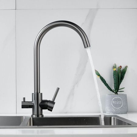 Смеситель для кухни с подключением фильтра воды Raffine F108T, оружейная сталь