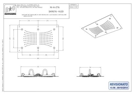 Graffio, прямоугольная потолочная душевая головка 60х40 см, 2 режима: дождь и 6 распылителей, цвет хром