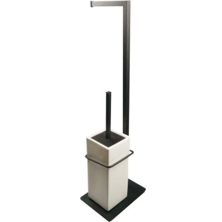 Stil Haus Urania, стойка: бумагодержатель + ерш керамический, цвет черный матовый - белая керамика, артикул U20(23-BI)