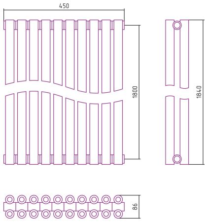 Отопительный радиатор ЭСТЕТ-00 н/ж 1800х450 / 10 сек (Матовый ЧЁРНЫЙ), артикул 31-0332-1810