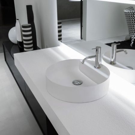 ANTONIO LUPI SIMPLO Раковина Ø450х110 мм, для установки на столешницу, с самотечным донным клапаном, Flumood, цвет белый