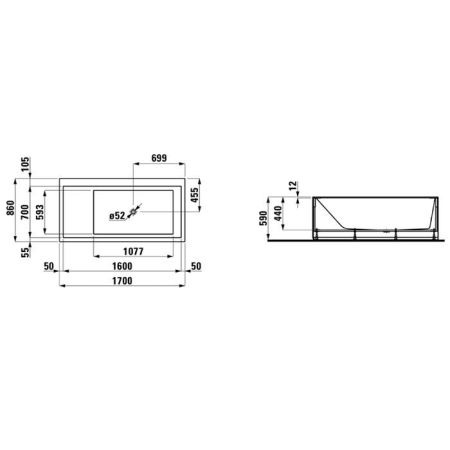 Laufen Kartell Ванна 1700x860x440мм, пристенная, DX, с панелями, с слив-переливом с подсветкой,  материал: композит, цвет: белый, артикул 2.2333.5.000.616.1