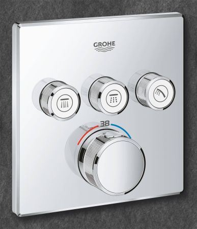 Внешняя часть термостатического смесителя на 3 выхода GROHE Grohtherm SmartControl, хром (29126000)