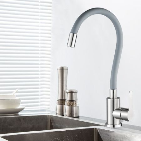 Смеситель для кухни с гибким изливом WesnaArt EKO EKO05-141, сатин/серый, артикул EKO05-141