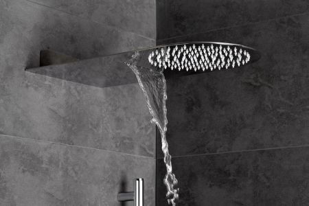 AQG, консольная душевая головка FLOWR2 50x25 см, 2 режима: дождь и каскад, цвет хром, артикул 19FLO0220R2F