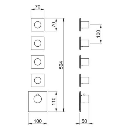 ALMAR Внешняя часть термостатического смесителя с 4-мя запорными вентилями, цвет латунь брашированная PVD, артикул E180084.HB