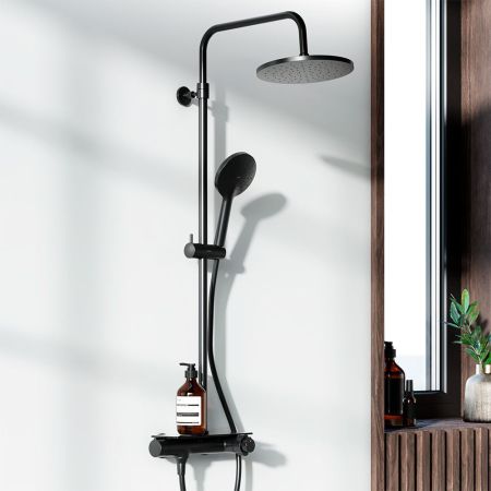 977750300 Jupiter душевая система с душевым ТМС смесителем-полкой, черный, артикул 977750300