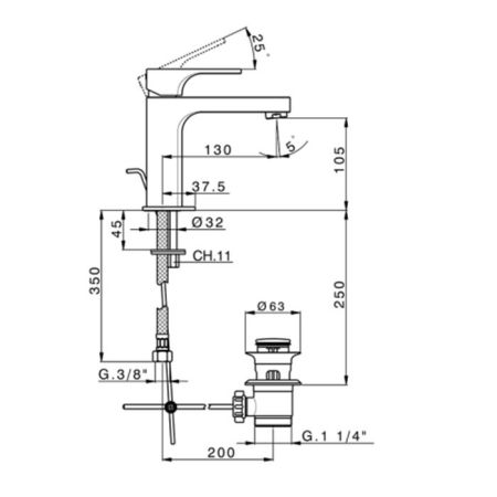 CISAL Cubic Смеситель для раковины, излив 130 мм , цвет Nichel Spazzolato, артикул CU0004902F