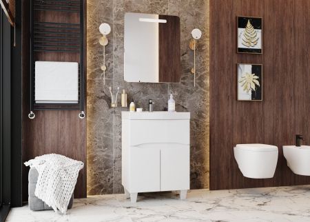 Шкаф-зеркало Onika Неаполь 60 белый, c LED подсветкой, артикул 206064