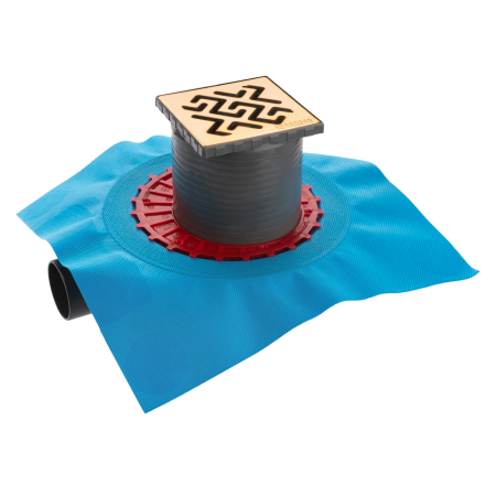 Трап BERGES водосток ZENTRUM Antik 100х100, золото глянец, выпуск D50 H65 боковой, артикул 092364