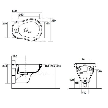 KERASAN Retro Биде подвесное  52*38см с 1 отв. под смеситель, цвет черный, артикул 102604*1