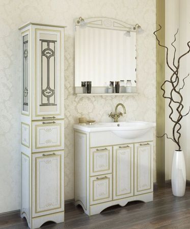 Тумба для раковины Sanflor Адель 82 L Н0000001085 Белая с патиной Золото