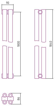 Отопительный радиатор ЭСТЕТ-00 н/ж 1800х90 / 2 сек (БЕЛЫЙ), артикул 12-0332-1802