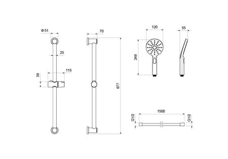 Душевой гарнитур 3jet 65 см AQUATEK AQ2016CR ОБЕРОН, артикул AQ2016CR