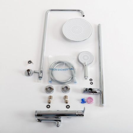 LUX Комплект для ванной - душевая стойка с изливом и смеситель для раковины, артикул LUX-CVD/LS-01