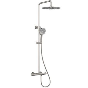 Смеситель Lemark Beluga для душа с регулируемой высотой штанги и лейкой верхнего душа «Тропический дождь», термостатический (LMF-8045B-BN)