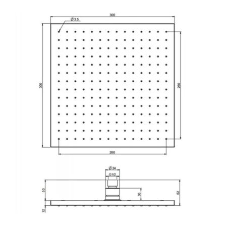 Верхний душ, Fima Carlo Frattini, Showerhead, тип установки-настенный, потолочный, размер душевого диска, мм-300*300, форма-квадратная, держатель-необходимо заказать, материал-латунь, цвет-брашированный никель, артикул F2216/2SN