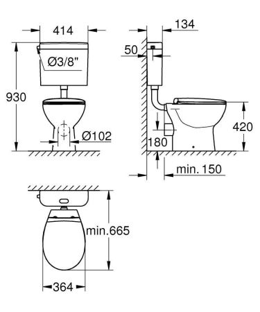 Унитаз напольный GROHE Bau Ceramic, альпин-белый (39560000), артикул 39560000