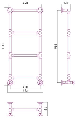 Полотенцесушитель водяной "Ренессанс 1304" 960х400 (Состаренная ЛАТУНЬ), артикул 051-0280-9640
