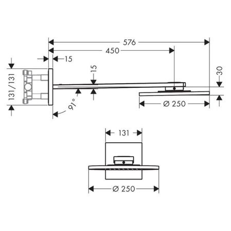 AX ShowerSolution Верхний душ, Ø 250мм, 2jet, с  держателем 450мм, настенный монтаж, цвет: хром, артикул 35296000