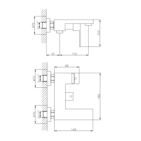 Смеситель для ванны Haiba HB60803-2, сталь